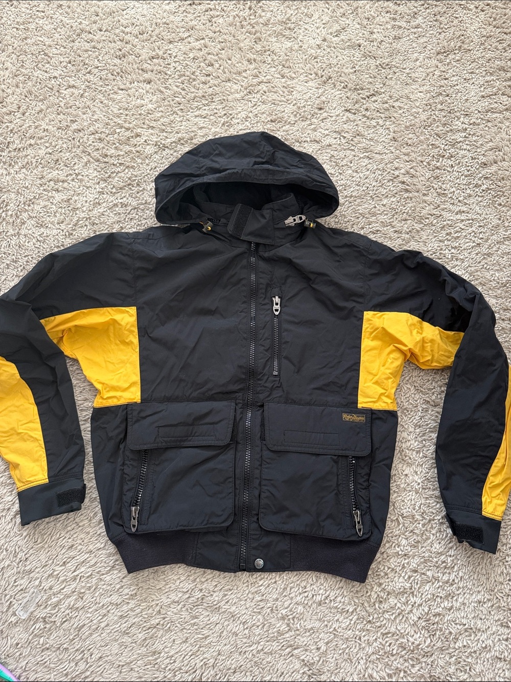 Polo by Ralph Lauren Vintage Fleece LinedHooded Windbreaker Black Jacket Size M